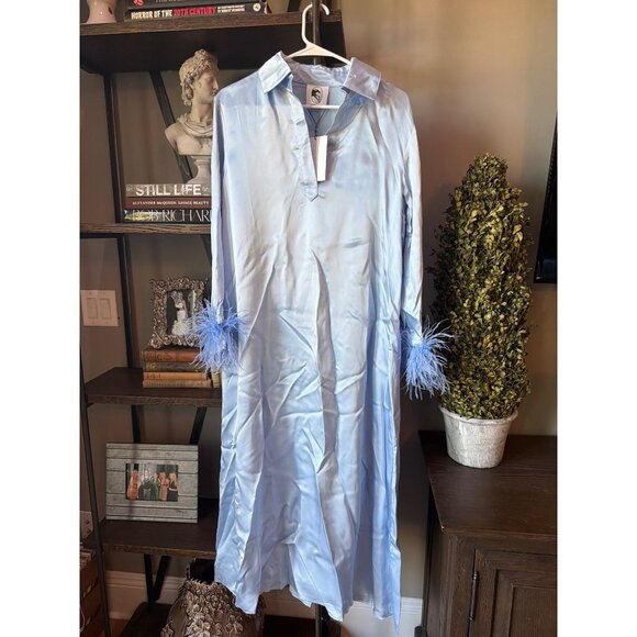 Sleeper Luna Maxi Dress with Detachable Feathers Blue Womens Size Medium - Picture 7 of 10